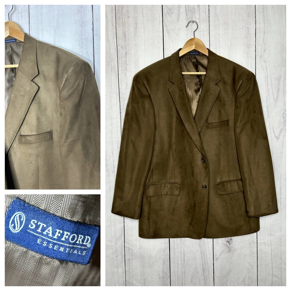 Stafford Essentials Men's Brown‎ Suede Blazer Jacket Size 46 Regular
